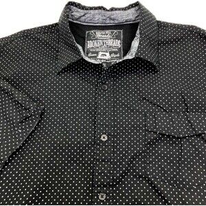 Broken Threads Shirt Polka Dot Cotton Denim 2XL Black Short Sleeve Button Preppy